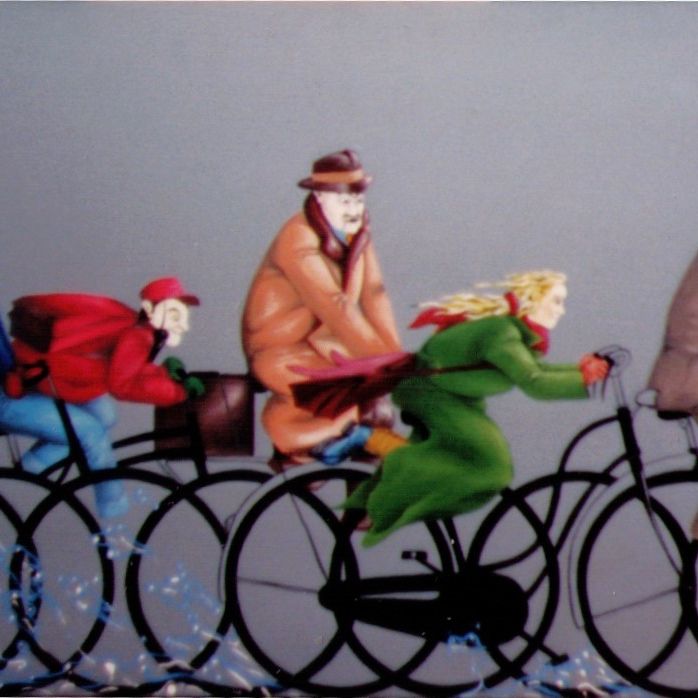 The Girl On A Bike. Acrylic on wood. 120-60cm